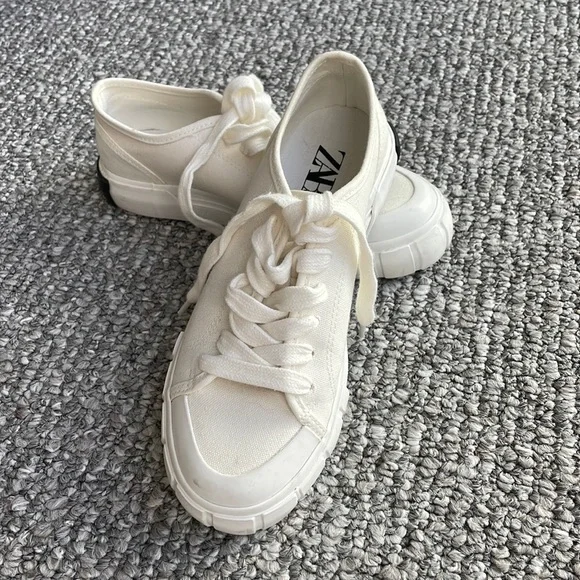 ZARA CANVAS SHOES Zara Woman Canvas Trainers Sneaker Shoes Ecru 3412/710 | eBay main image 3
